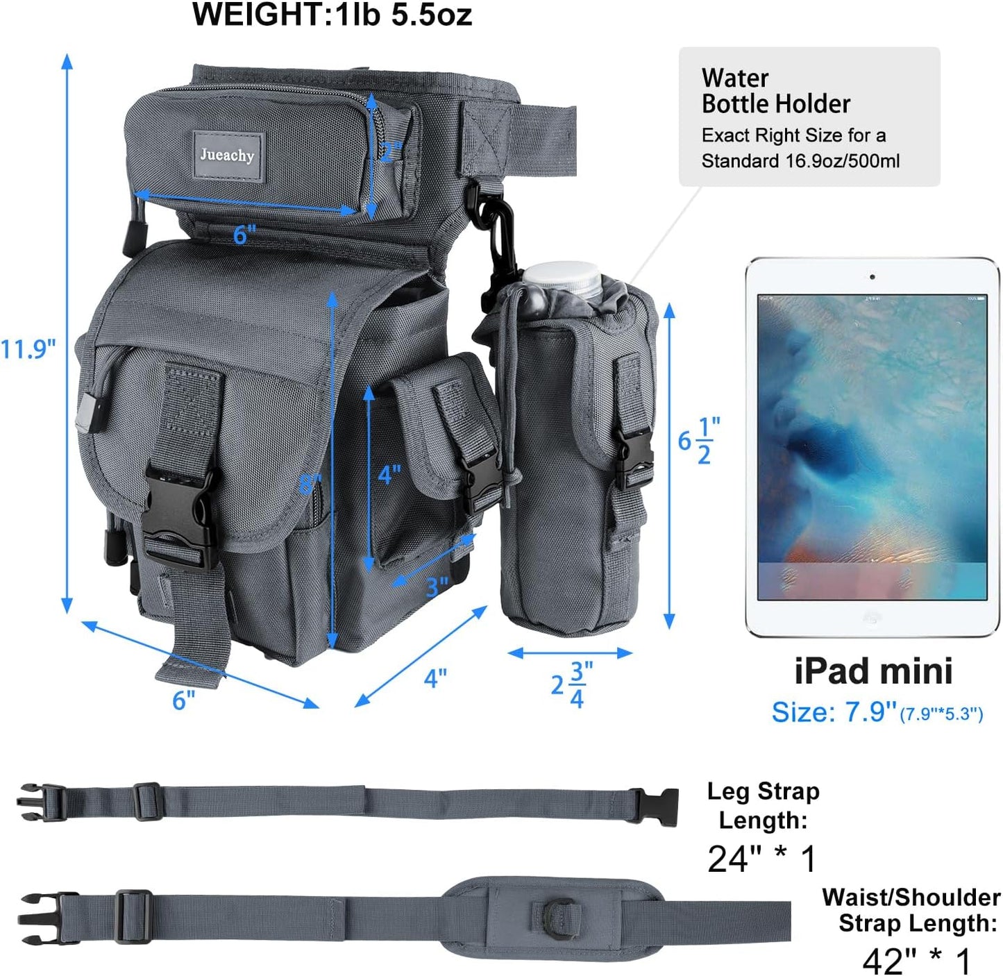 Jueachy Drop Leg Bag for Men Tactical Metal Detecting Thigh Pack with Water Bottle Pouch