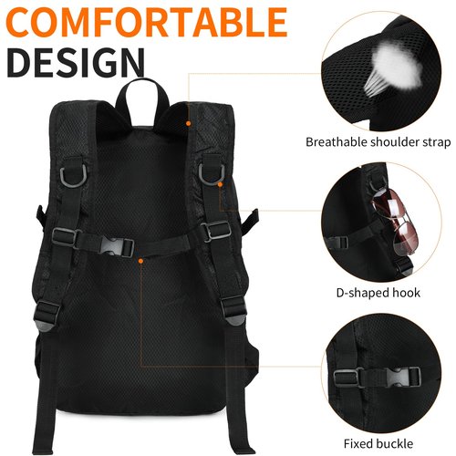 SFIUYDS Small Hiking Daypack,15L Water-Resistant Hiking Backpack Packable Lightweight Travel Day Pack for Women Men (Black, Small)