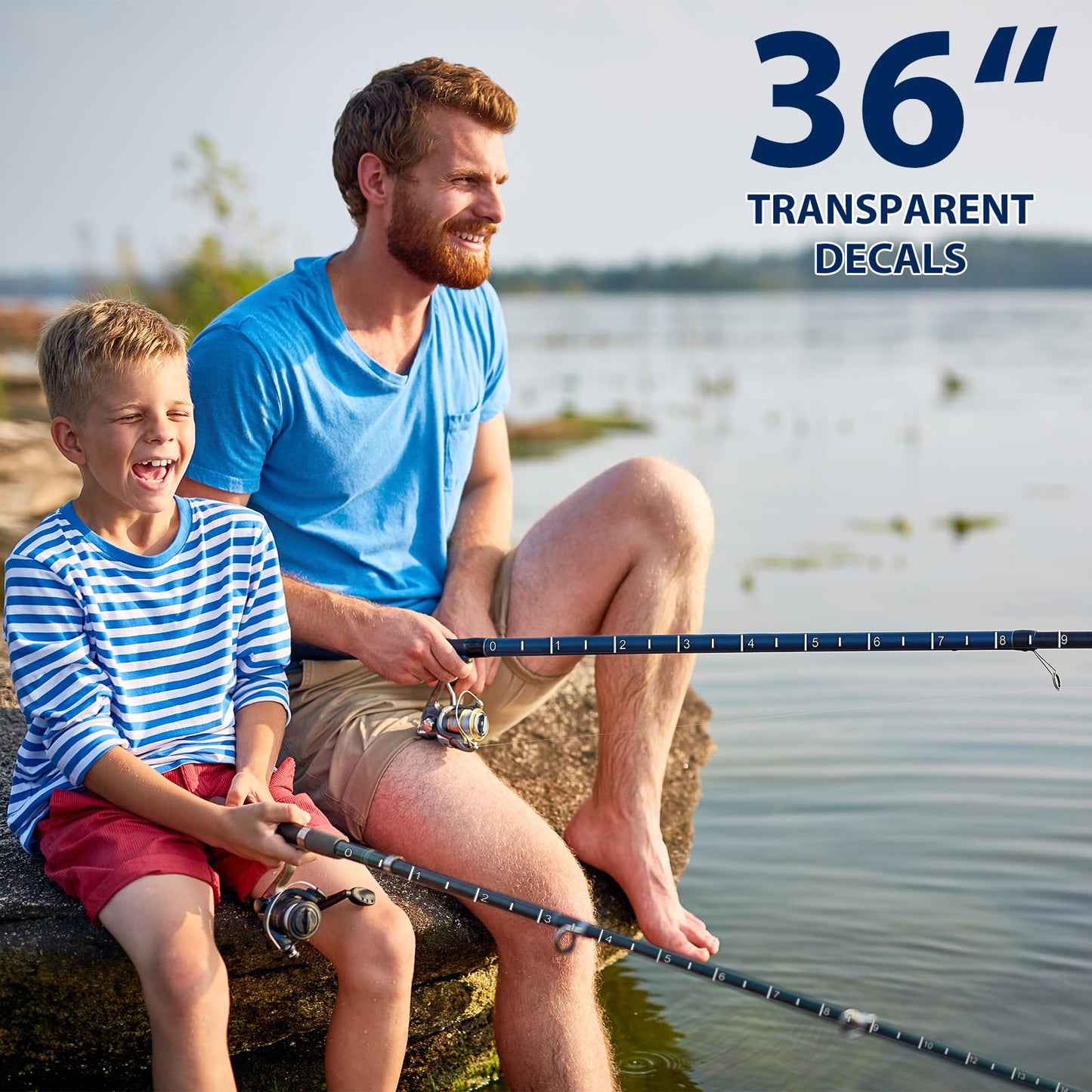 Affrolling 2 Pcs 36 Inch Fish Measuring Tape Stickers Waterproof Transparent Vinyl Fish Measuring Decal Adhesive Boat Ruler Clear Boat Accessories(White)