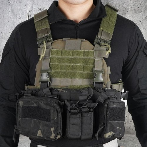 SIVIGEAR Adjustable Tactical Chest Rig with Detachable GP Pouch, 9mm/5.56 Mag Pouch, H-Harness - Durable, Comfortable