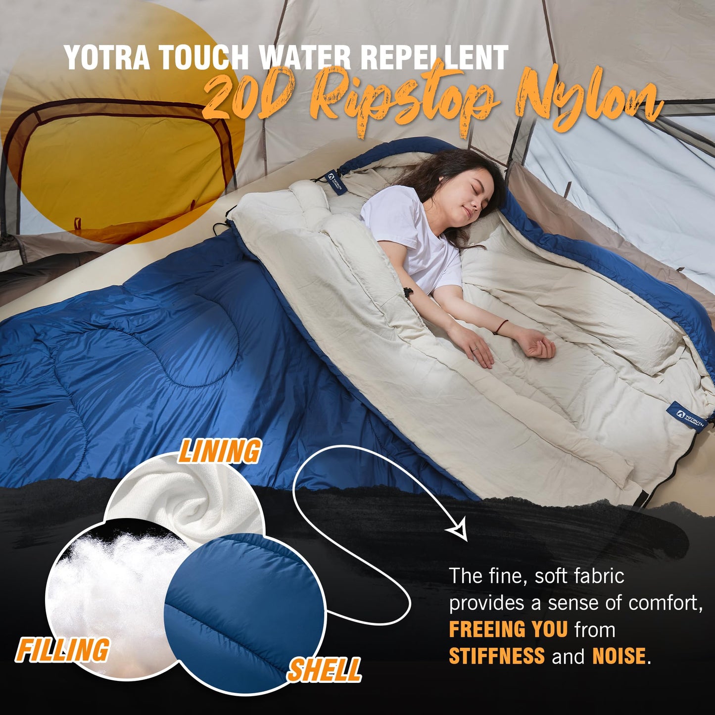 yotruth Double Sleeping Bag with Pillow for Adults 3 Season Queen Size Two Person Sleeping Bag Cold Weather Camping Sleeping Bag Camping Essentials Camping Gear Camping Accessories