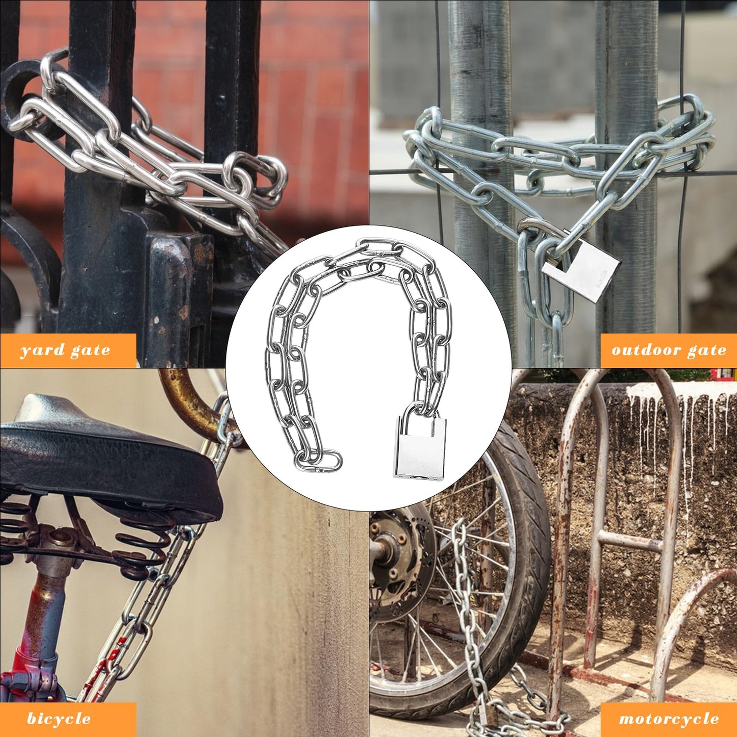 2pcs Bike Chain Lock, Security Chain Lock, Premium Case-Hardened Safety Chain Bicycle Chain Lock for Bike Motorcycle Generator Gate Outdoor Furniture, Cannot Be Cut with Bolt Cutters & Hand Tool