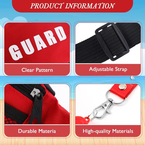 Hiboom 18 Pcs Guard Costume Supplies Guard Fanny Pack with Whistle Lanyard First Aid Hip Pack Whistle with Lanyard Adjustable Strap Zipper Pouch Red Emergency Equipment Set