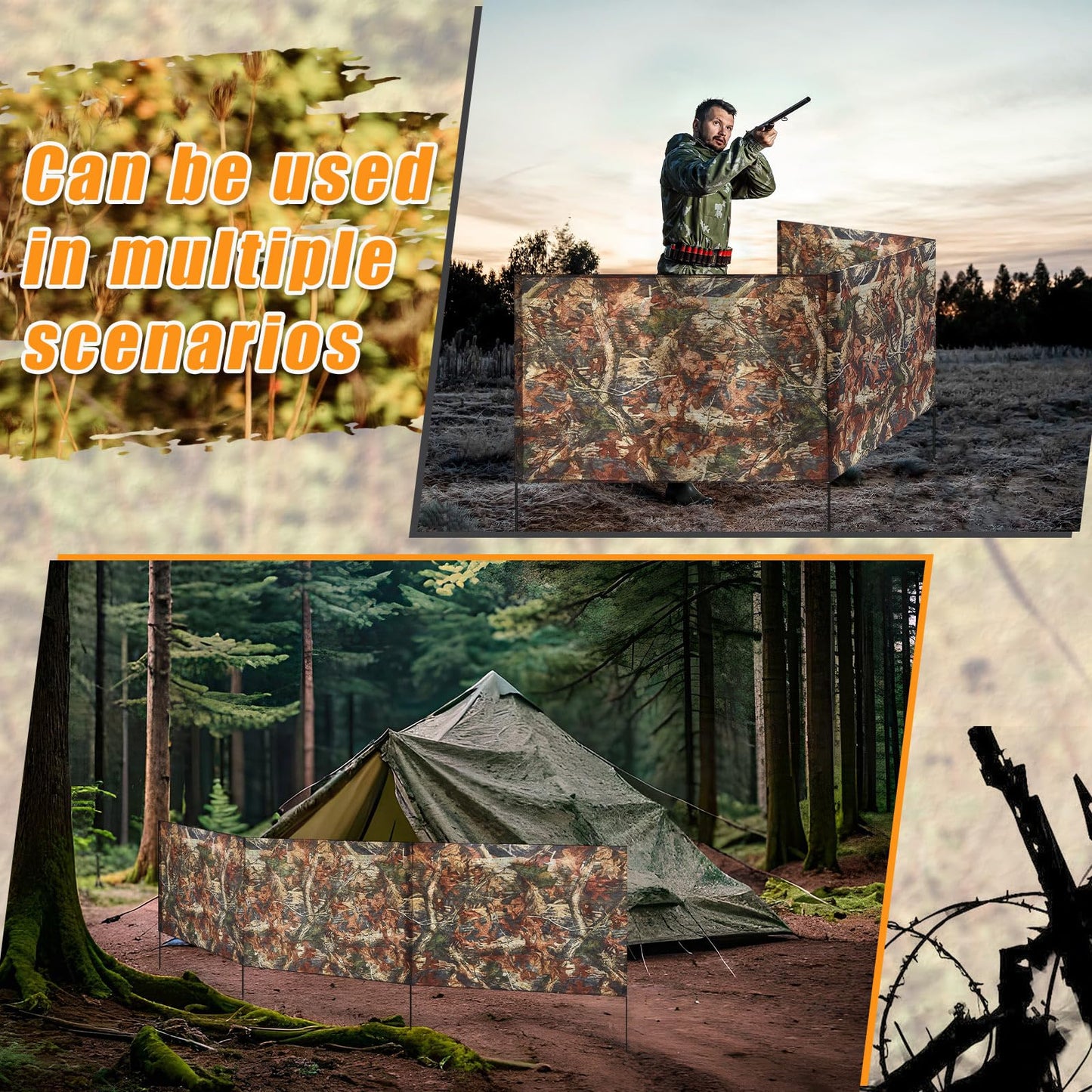 SmoothNovelty 2 Pcs Hunting Blinds Ground Portable Ground Blinds for Deer Hunting Camouflage 118 Inches x 27.6 Inches 3 Panel with 4 Stakes Easy Set up for Duck Turkey Spring Outdoor Shooting