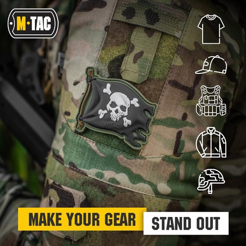 M-Tac Morale Patch Jolly Roger Pirate Flag - PVC Patches for Vest, Backpacks, Hats - Tactical Military Patch with Hook Fastener Backing (Olive/Black)