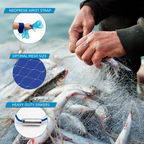 Handmade American Saltwater Fishing Cast Net, BETTER LEADER Fish Net for Bait Trap 3/4/5/6/8 FT Radius with Heavy Duty Real Zinc Sinker Weights Fishing Net for Freshwater and Saltwater