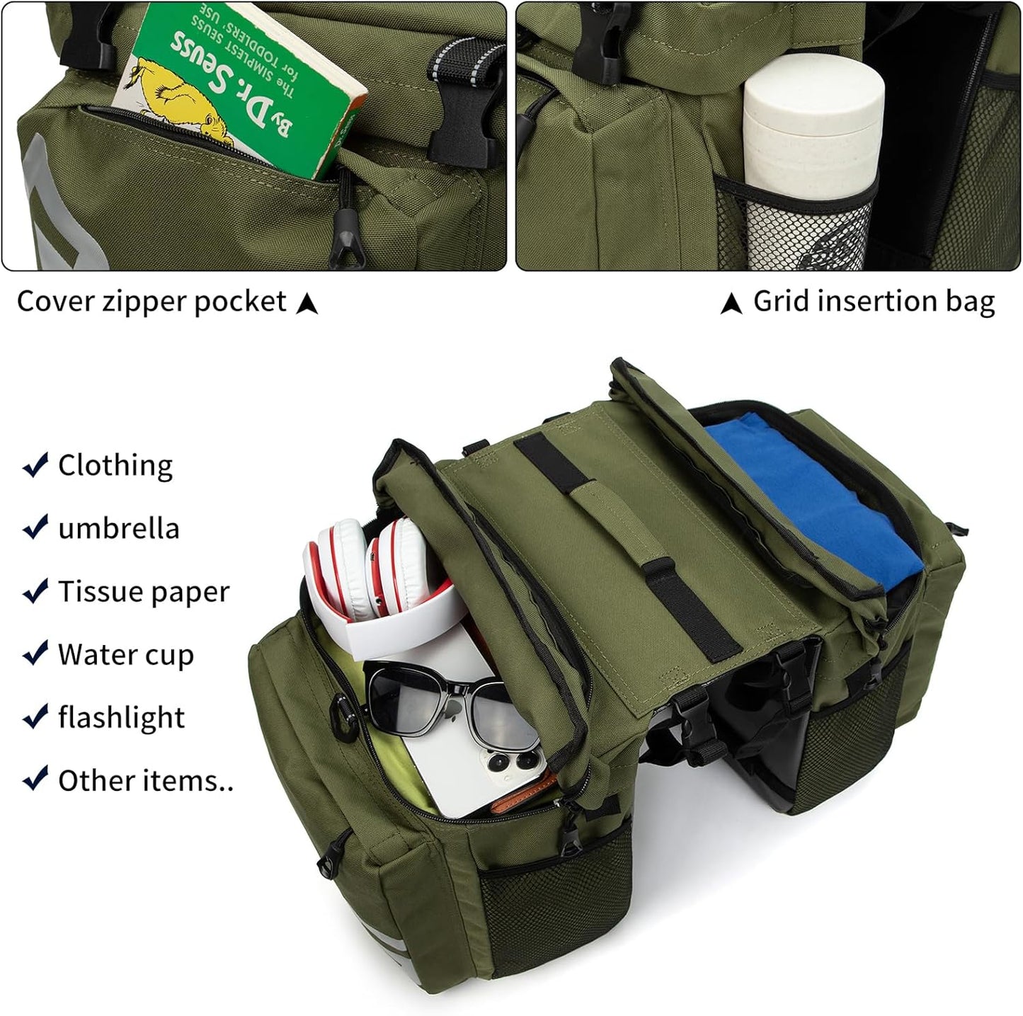 Roswheel Bike Bag Accessories Panniers for Bicycle Rear Rack Bag 50L Waterproof Mountain Electric Bike Saddle Bags for Cycling Traveling Commuting