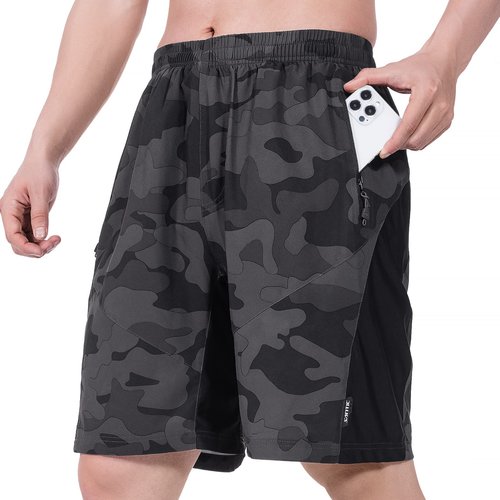 Santic Men's Mountain Bike Shorts Padded Pack of Two Cycling Shorts with Liner Loose-fit Stretchy Zipper Pockets Bicycle MTB Shorts Trail Camo Black S