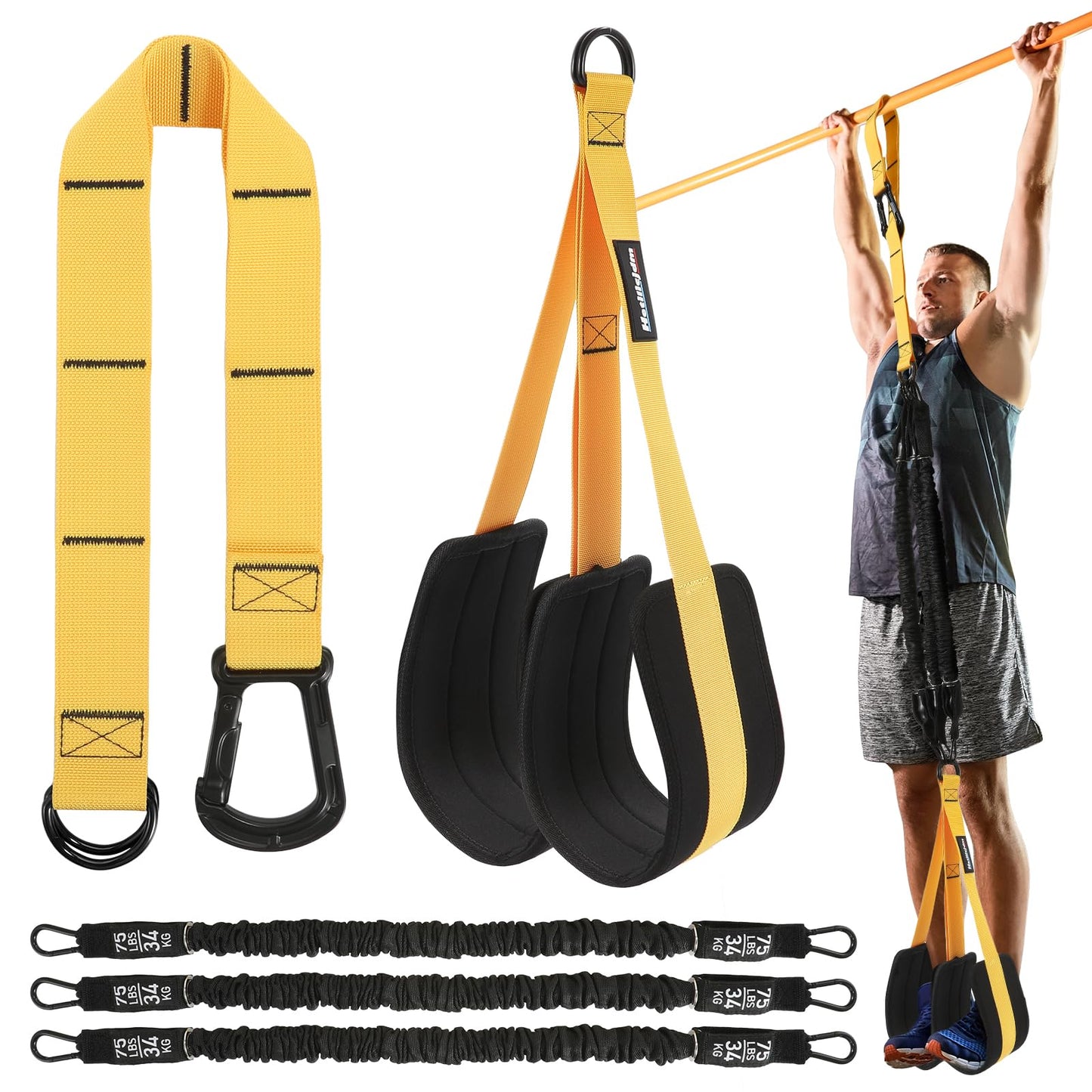 Adjustable Pull Up Assistance Bands with Fabric Feet Mats for Strength Training, Pull-Up Bar Workouts, and Resistance Training