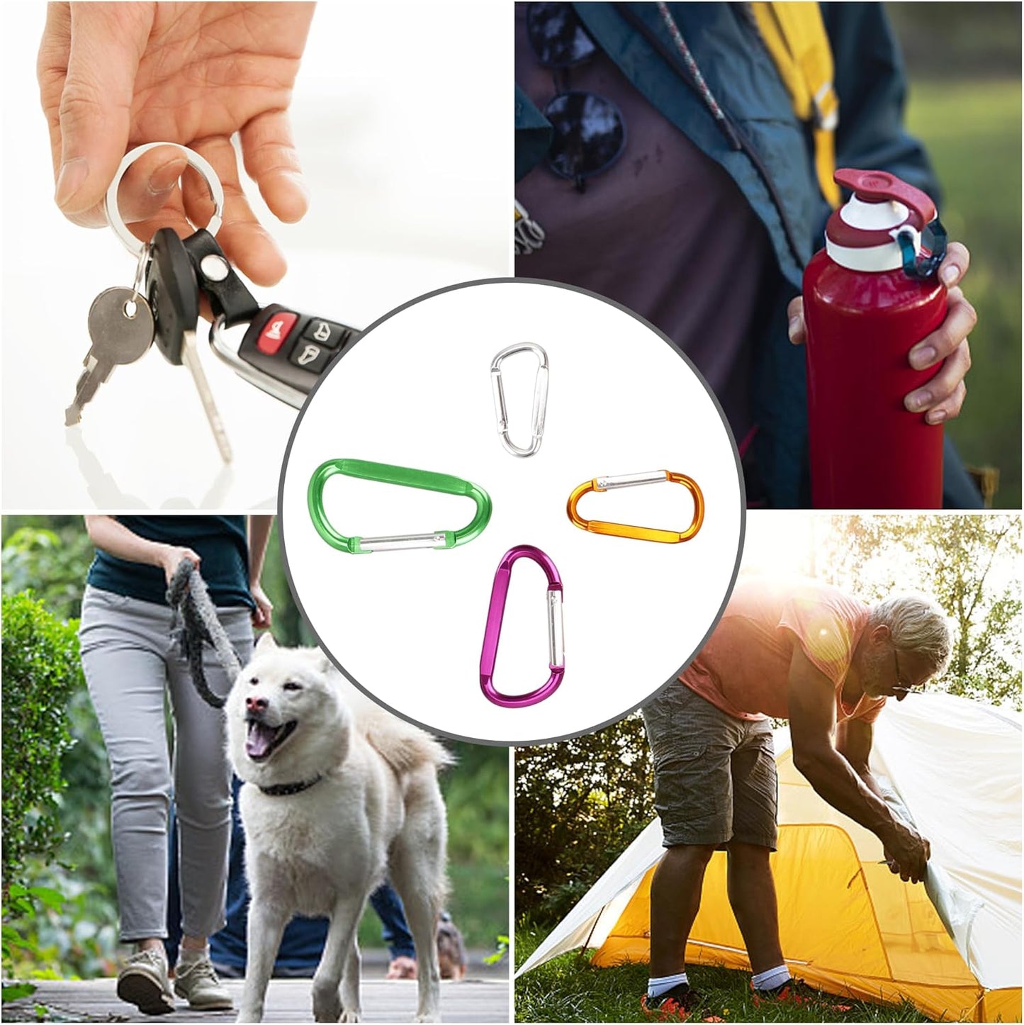 SWATOM Aluminum D-Shape Carabiner Clips | 1.6-3 Inch Spring Snap Hooks for Outdoor Use
