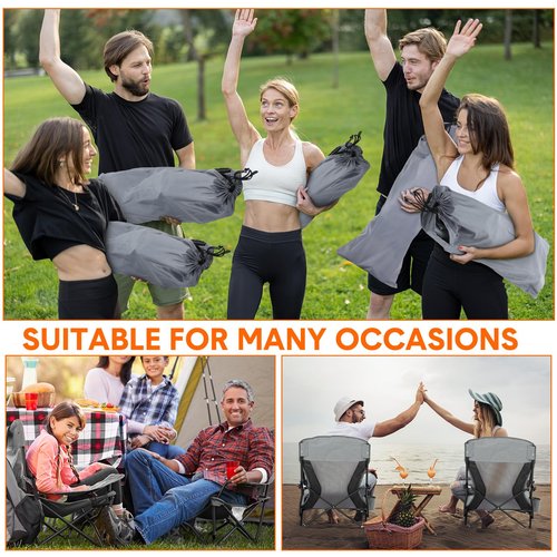 Menkxi 6 Pack Low Beach Chairs for Adult Portable Travel Compact High Back Sling Folding Beach Chair with Cup Holder Carry Bag for Lawn Sand Concerts Outdoor Camping BBQ Picnic Festival(Dark Grey)