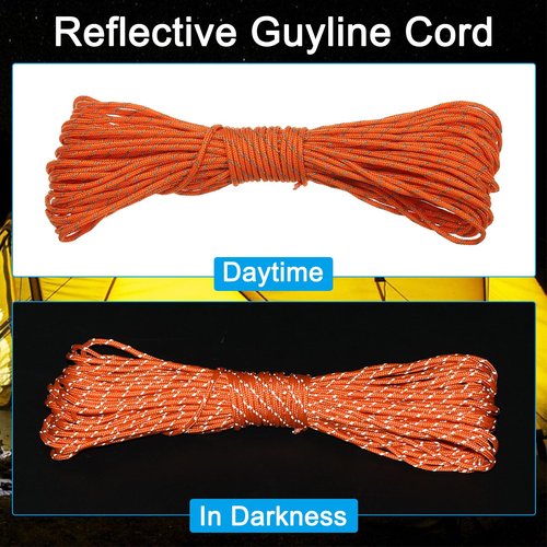 PATIKIL 65 Feet Reflective Guyline Camping Paracord, 2mm Tent Cord Guyline Rope Nylon Paracord Rope for Camping Tent Tarp Hiking, Orange (20M)