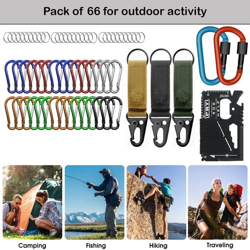 Small Carabiner Clip Keychain Keyring - Pack of 25/66 Carabiner for Keys 3" + 1.8" Keychain Clip, Locking carabiners, Keyring, Nylon Webbing, Wallet Tool for Camping, Hiking, Travel Outdoor (66)