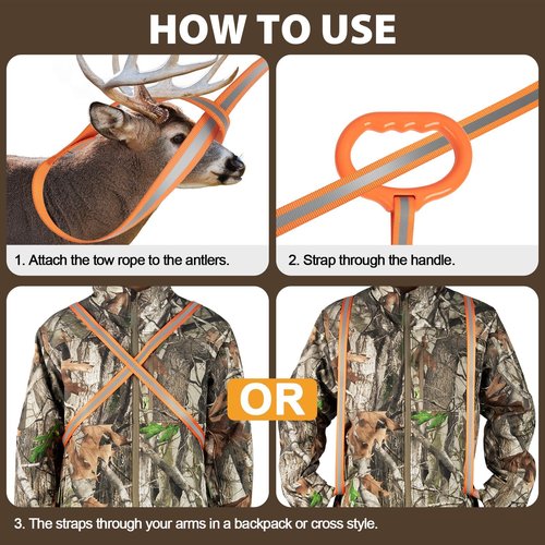 Hunthor Deer Drag Harness with Wider High Strength Handle, 1100lbs Rope for Deer Hunting, Easy to Use Hunting Accessories for Big and Small Game