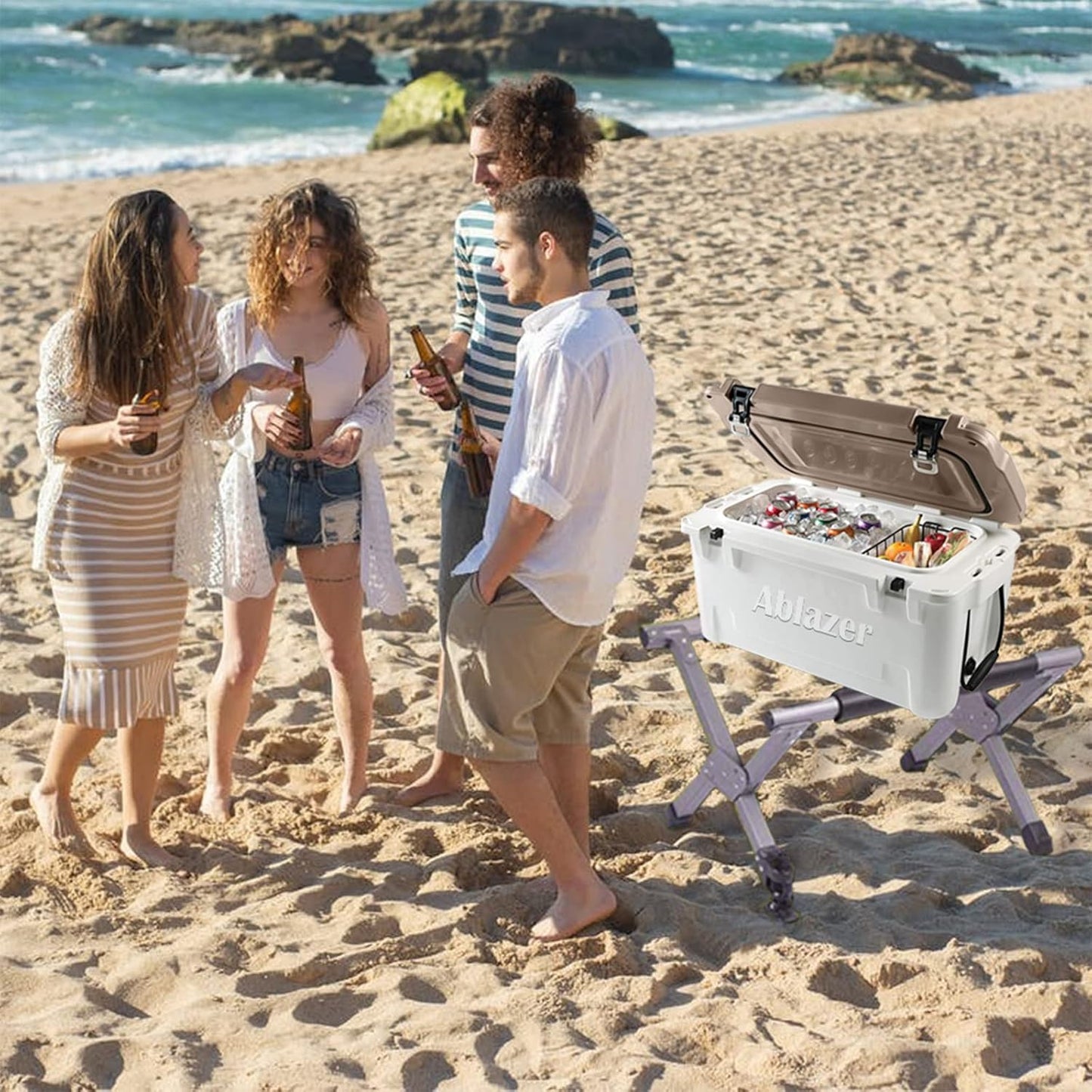 Ablazer Folding Cooler Stand with Carry Bag, Anti-Slip for Camping Hiking BBQ Cooking Picnic Outdoor, Light Weight Foldable Fridge Ice Box Holder