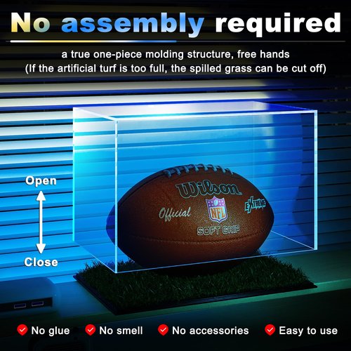 LVETOLS Autographed Football Display Case Full Size, No Assembly Required Clear Acrylic Show Case with Artificial Turf for Football Display