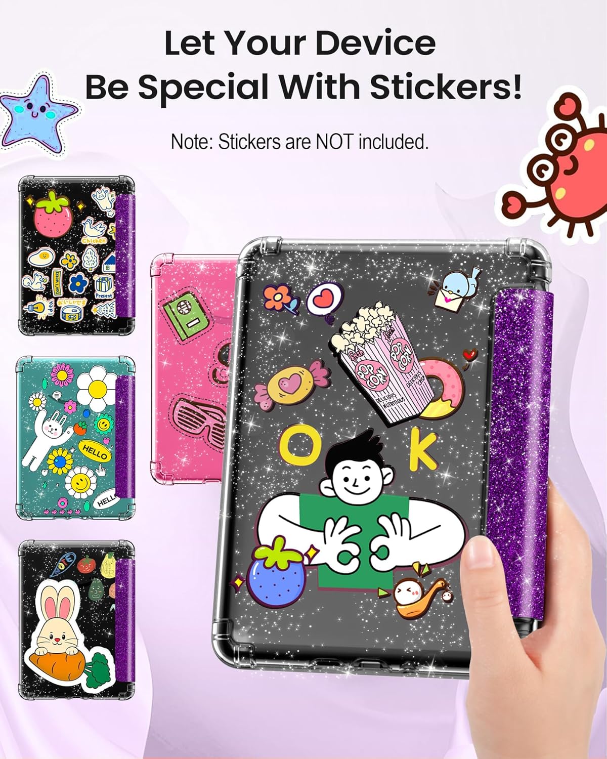 MoKo Case for All-New 7" Kindle Paperwhite 2024 12th Gen&Kindle Colorsoft Signature Edition 2024,Ultra Clear Soft Flexible Glitter TPU Back Cover Light Shell with Auto Wake/Sleep, Glitter Purple