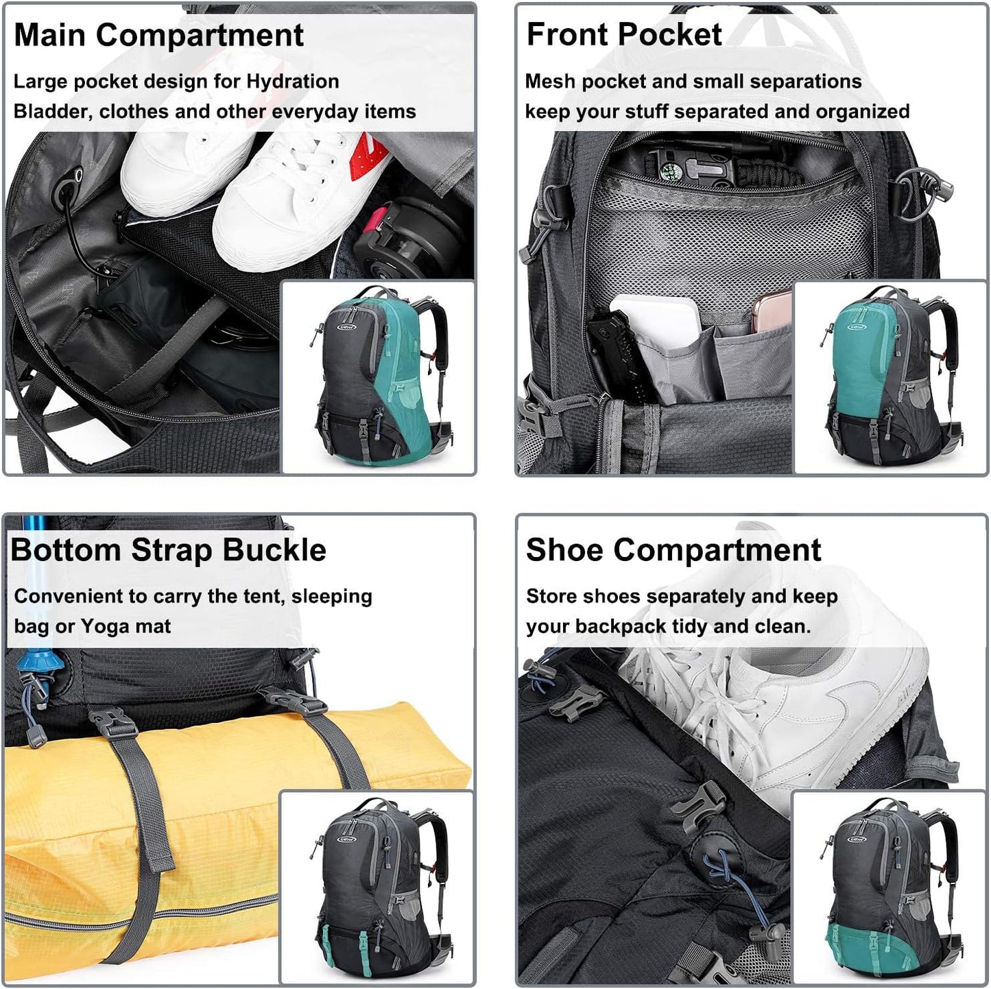 G4Free 50L Hiking Backpack Waterproof Daypack Outdoor Camping Climbing Backpack with Rain Cover for Men Women
