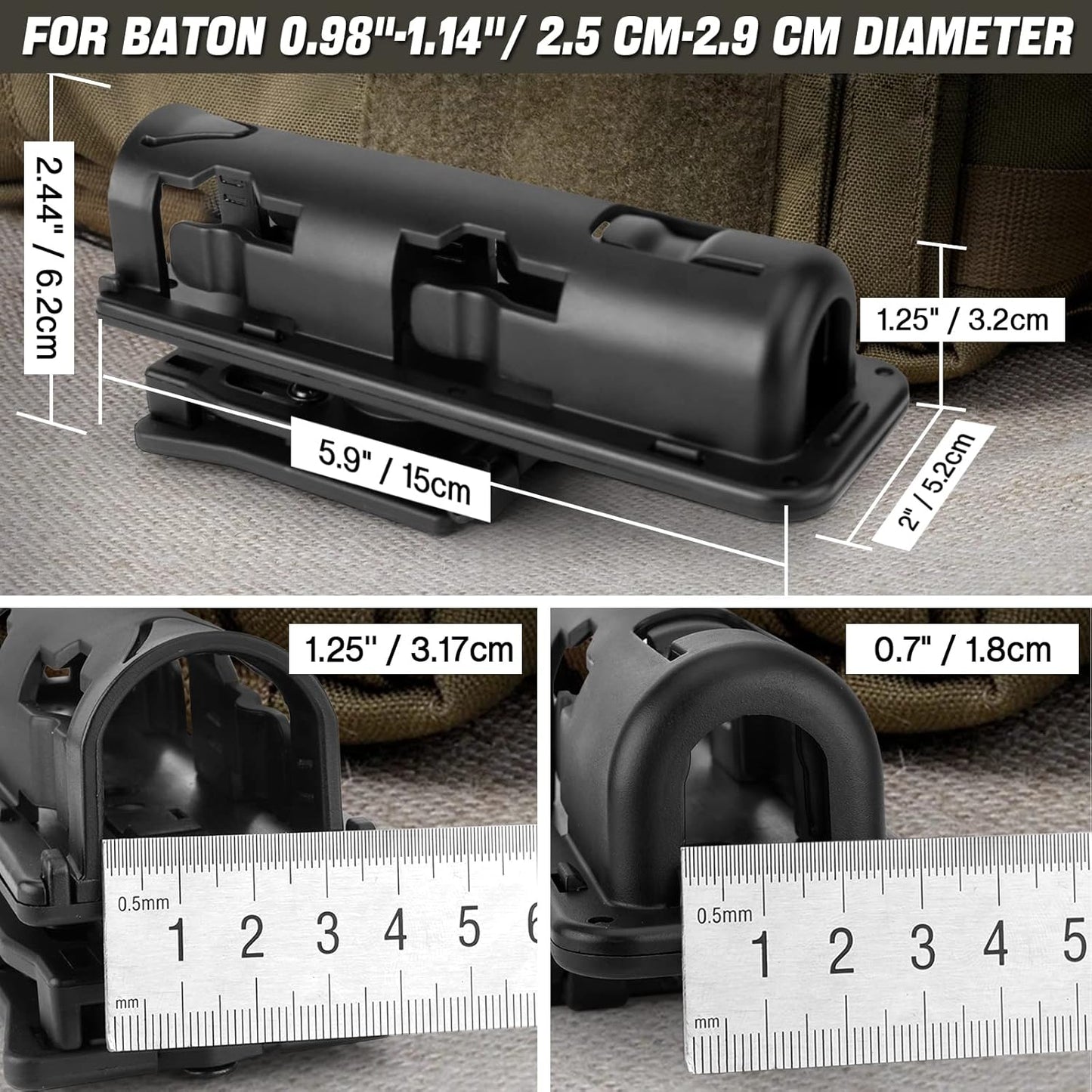 aikeec Baton Holder 360 Degree Rotating Telescopic Baton Pouch, Expandable Baton Holsters,Baton Holder for Duty Belt Tactical Swivelling Flashlight Holsters ABS Case