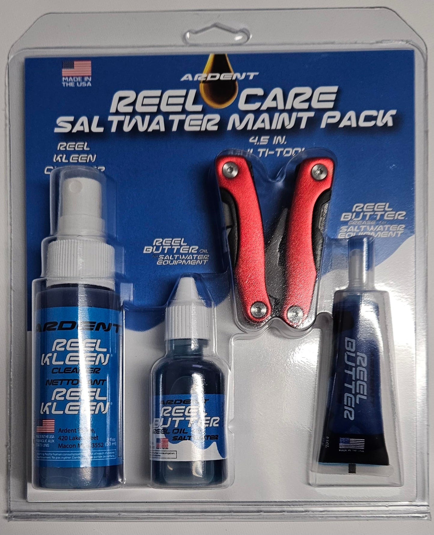 Ardent Saltwater Reel Care Maintenance Pack/Long-Lasting Protection and Clean/Includes Multi-Tool, Reel Butter Grease, Reel Kleen Cleaner, and Reel Butter Oil
