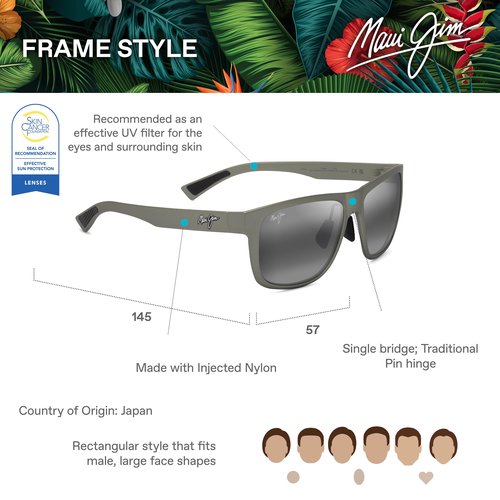 Maui Jim Men's Puakea Polarized Rectangle Sunglasses, Matte Greyish-Green/Neutral Grey Polarized, Medium