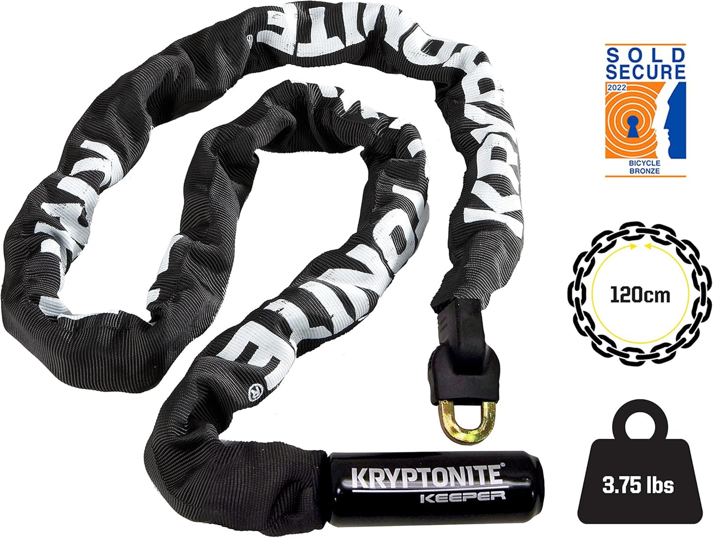 Kryptonite Keeper 712 Bike Chain Lock, 4 Feet Long Heavy Duty Anti-Theft Bicycle Chain Lock with Keys for Bike, Motorcycle, Scooter, Bicycle, Door, Gate, Fence,Black