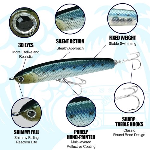 LUCKY CRAFT SW Wander 85TB, Saltwater Surf Fishing Lures, Halibut, Surf Perch, Seabass, Sinking, Shimmy Fall, Fishing Gear, Fishing Accessories, Fishing Tackle (714 Metallic Sardine)