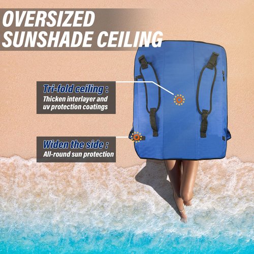 MKSY Beach Chair with Canopy Shade, Folding Camping Chair Support to 330LBS, Outdoor Chair with Cup Holder & Cooler Bag for Travel Hiking,Fishing(Blue)