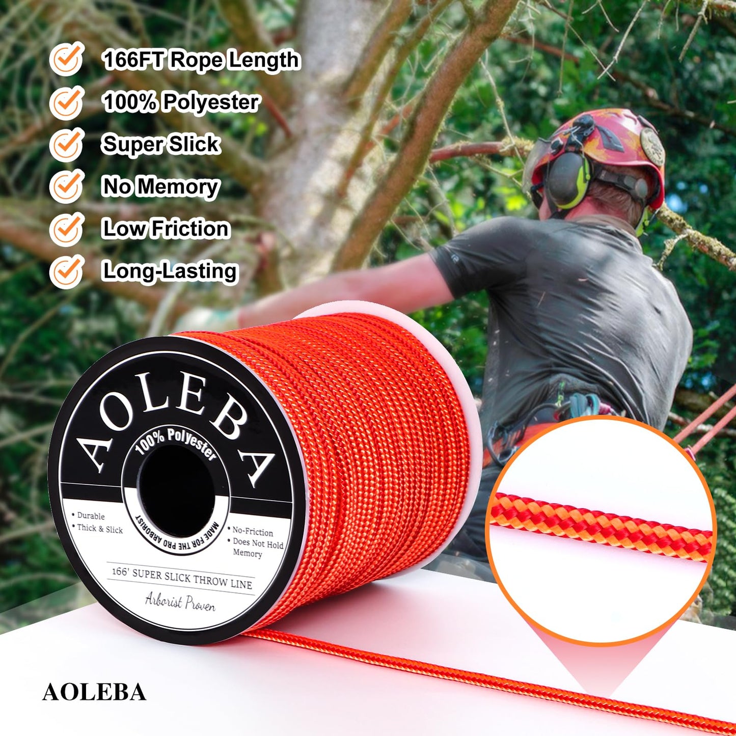 AOLEBA Arborist Throw Line Kit, Slick Arborist Rope Throw Weight Set with Reflective Storage Bag, 100% Polyester Rope, Arborist Equipment for High Limb, Throwing, Climbing, Tree Cutting