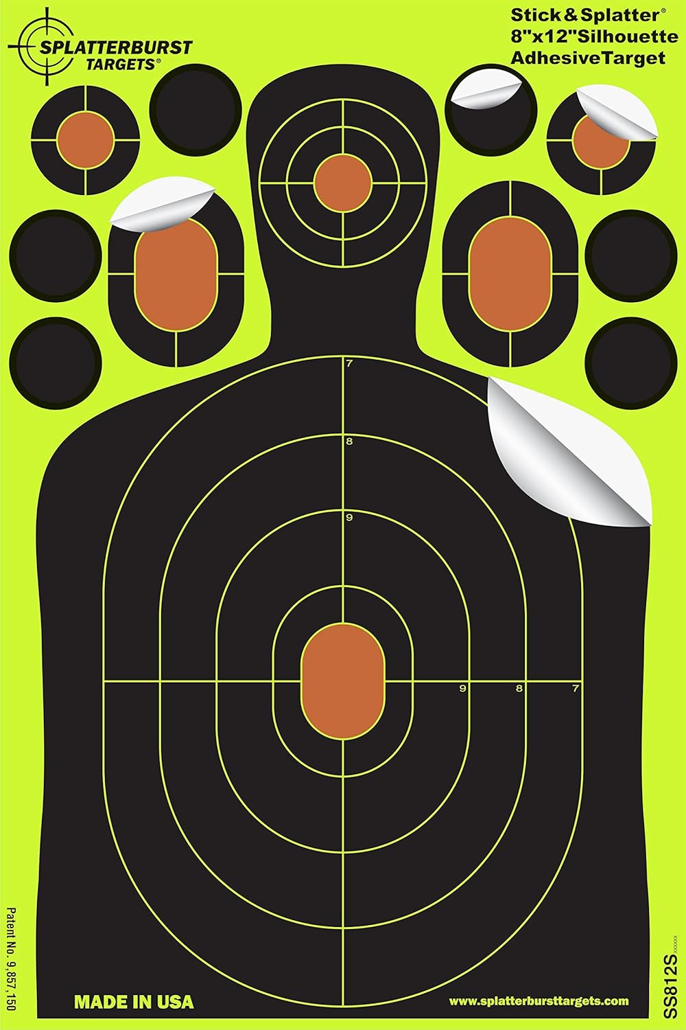 Self-Adhesive Splatterburst Shooting Targets - 8x12 Mini Silhouettes for Gun, Rifle, Pistol, Airsoft