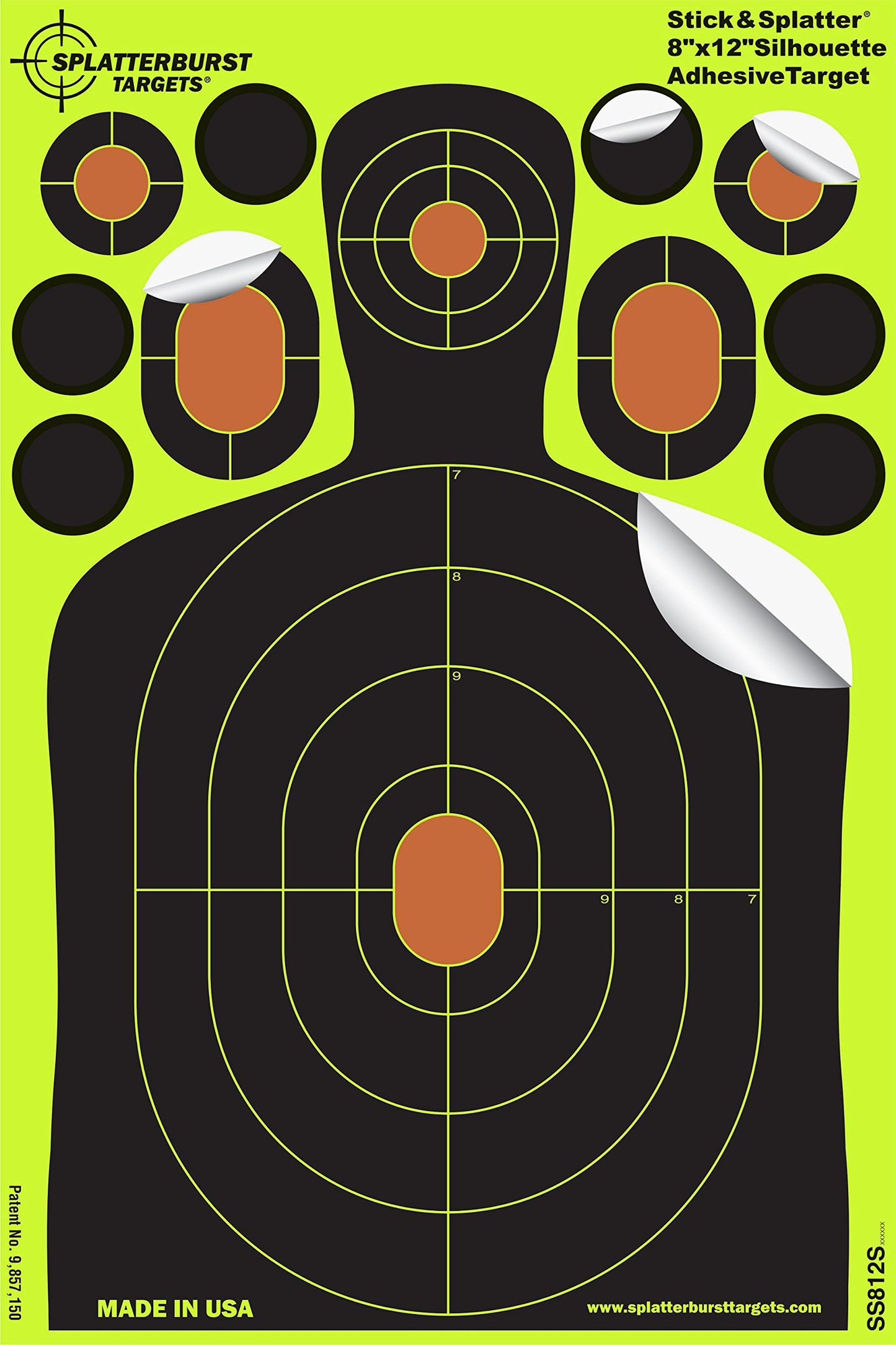 Splatterburst Targets - 8 x 12 inch Adhesive Mini Silhouette - Stick & Splatter Shooting Targets - Gun - Rifle - Pistol - Airsoft - BB Gun - Pellet Gun - Air Rifle (25 Pack)