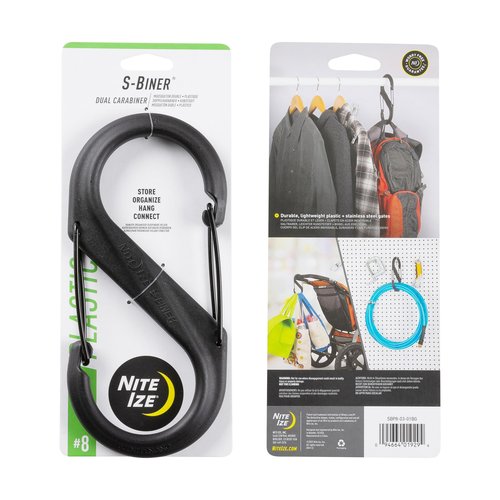 Nite Ize S-Biner Plastic Dual Carabiner - Daily Use Double-Sided S-Biner - Dual Clip Carabiner Accessory for Holding & Organizing - Accessory for Camping & More - Black, Size 8 (3 Pack)