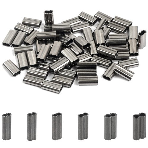 SILANON Double Barrel Crimp Sleeves,100pcs Fishing Crimp Sleeves Brass Copper Crimping Loop Sleeves Wire Rope Crimp Sleeves Fishing Line Tube Connector Wire Leader Rigging Tackle (0.8mm-100pcs)