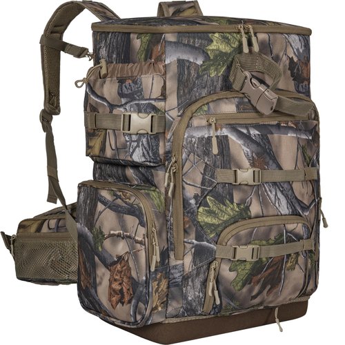 OUUTMEE Hunting Backpack with Waterproof Rain Cover, Self Standing Hard Bottom, 50L Camo Hunting Day Pack for Bow Rifle Gun