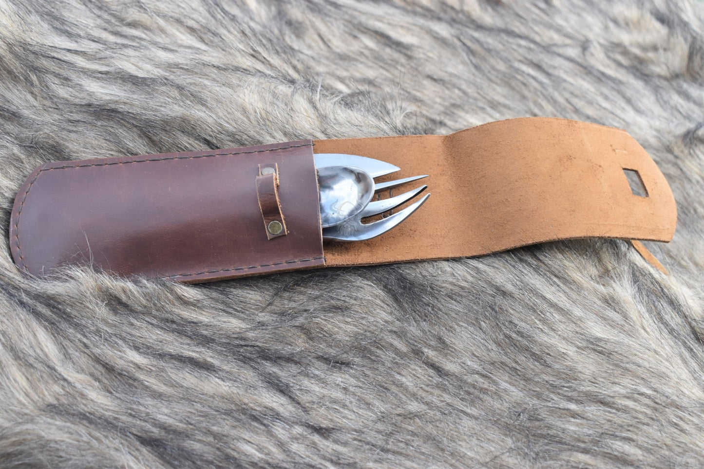 Viking Traders Hand Forged Twisted Medieval Eating Utensil Set | Functional Fork Knife Spoon And Food Stick | Medieval Eating Set, With Genuine Leather Carrying Pouch - Set 4