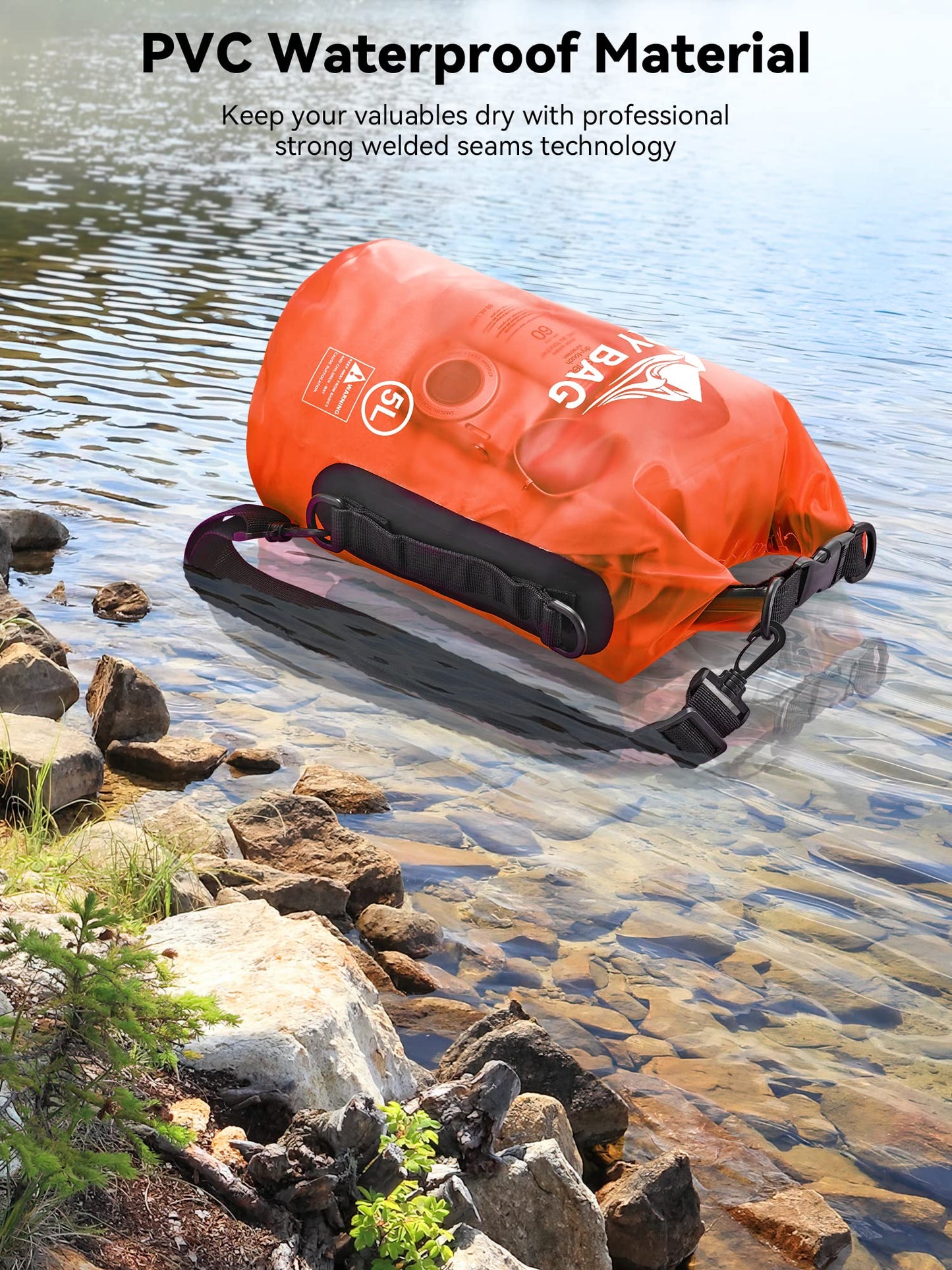 HEETA Dry Bag Waterproof for Women Men, Roll Top Lightweight Dry Storage Bag Backpack with Phone Case for Travel Swimming Boating Kayaking Paddle Board Camping Beach Accessories (Orange, 40L)
