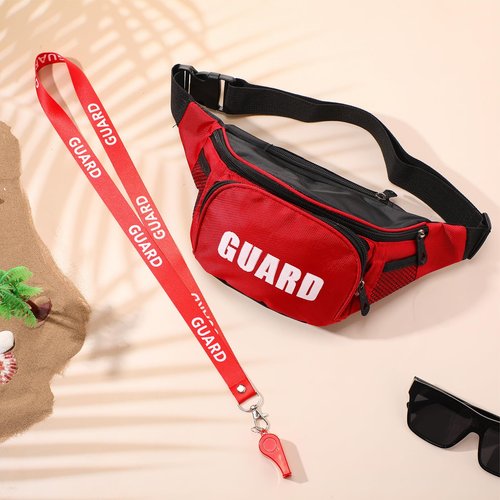 Hiboom 18 Pcs Guard Costume Supplies Guard Fanny Pack with Whistle Lanyard First Aid Hip Pack Whistle with Lanyard Adjustable Strap Zipper Pouch Red Emergency Equipment Set