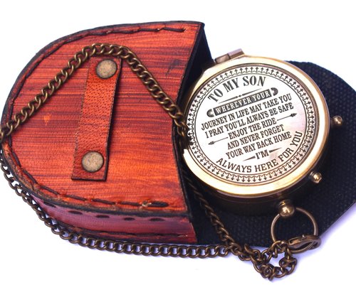 Engraved to My Son Brass Compass from Mom Dad, Father to Son Gifts, Birthday Baptism Confirmation Communion, Mom to Son Gifts for Graduation Day, Compass for Women Men Gift for Son