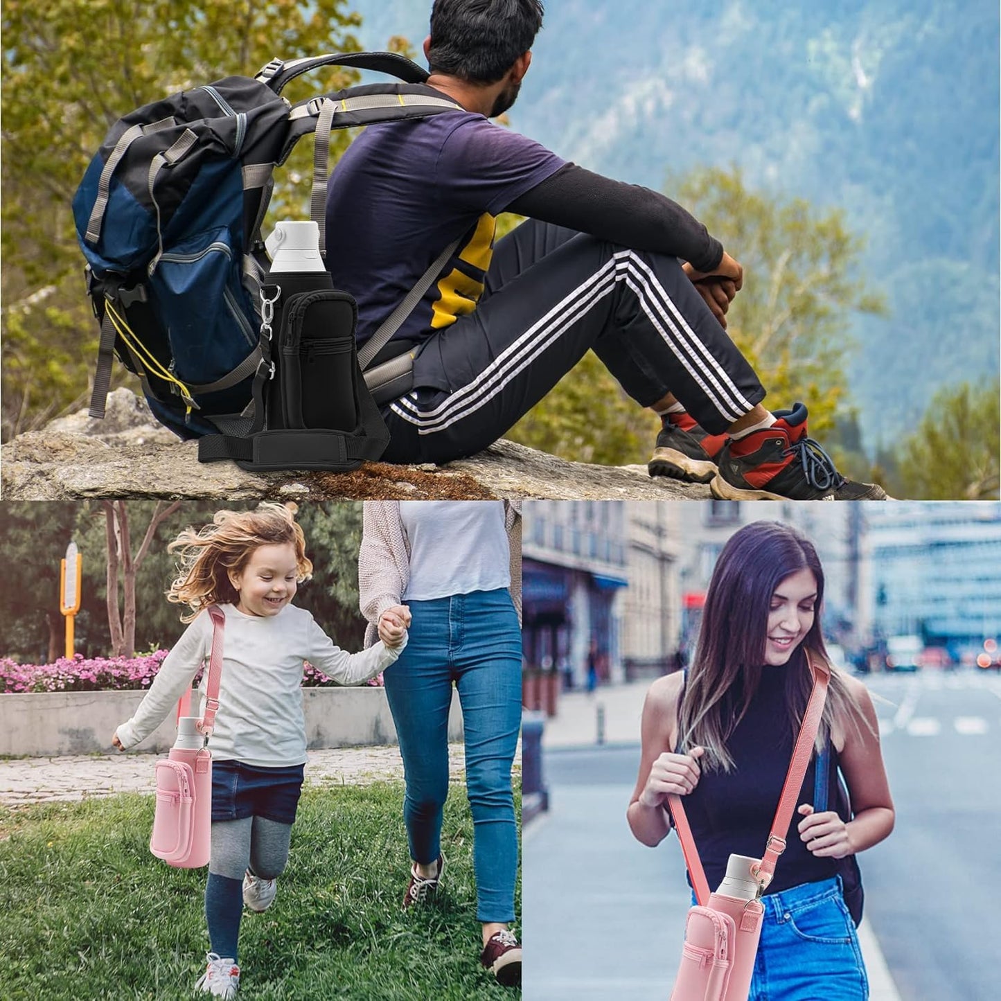 JAYOBGO Water Bottle Bag for Brita 26oz - Water Bottle Holder with Adjustable Strap Bottle Carrier Bag, Sports Water Bottle Accessories for Brita 26oz Carrier Bag with Phone Pocket (Black)