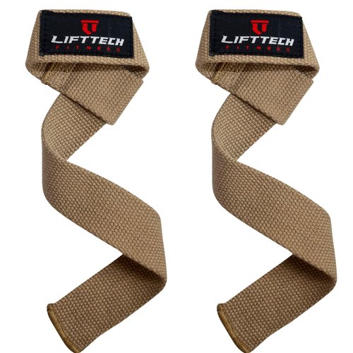 Lift Tech Fitness Weight Lifting Straps for Men & Women - Cotton Gym Straps for Weightlifting, HIIT, Strength Training - Pull up & Deadlift Straps - Tan, One Size