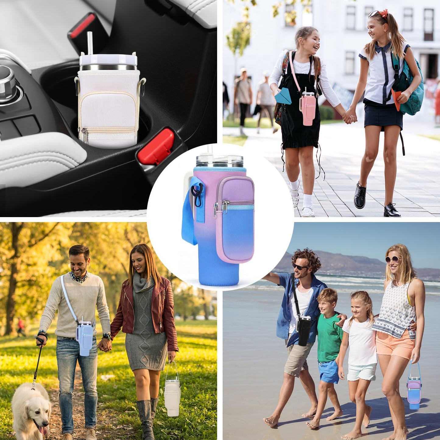 GOEWY Water Bottle Carrier Bag for Stanley 40 oz Tumbler with Phone Pocket Neoprene Water Bottle Holder with Shoulder & Handheld Strap Stanley Cup Accessories