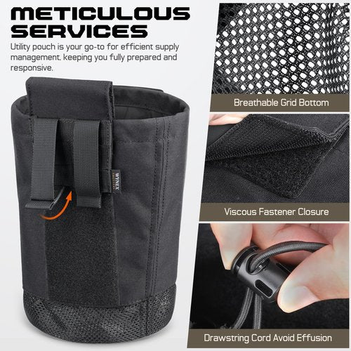 WYNEX Molle Tactical Dump Pouch, Tactical Mag Recovery Dump Pouch with Cord-Adjustable Collar Foldable Roll Up Utility Pouch Drawstring Mesh Bottom Dump Bag for Dynamic Shooting Hunting