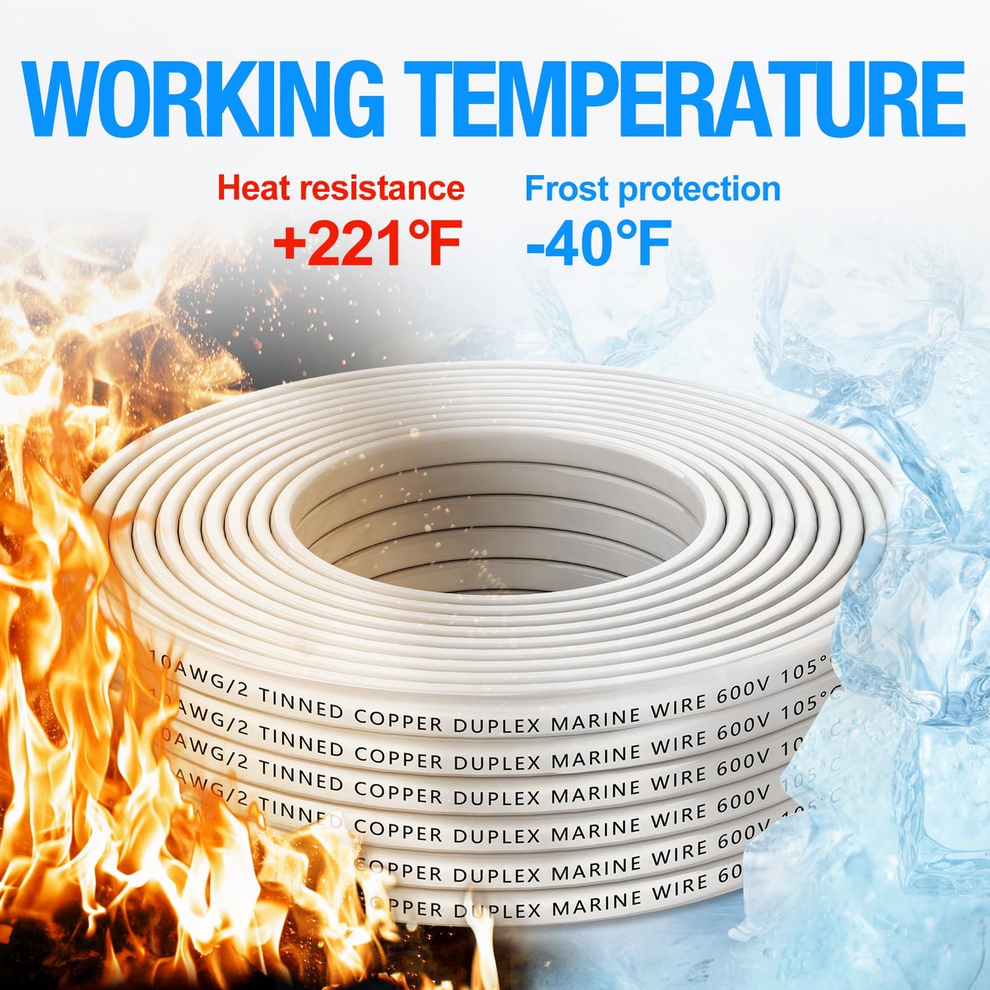 NAOEVO 10 Gauge Marine Wire Duplex, 10 AWG Stranded PVC Marine Electrical Wire, Waterproof/Corrosion Resistant/Tinned Copper Electrical Cable for Boat/Automotive/RV/Solar (15FT)