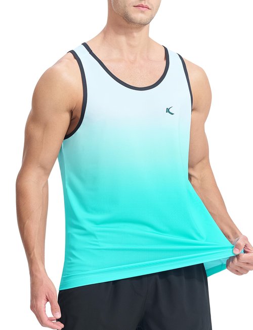 KPSUN Mens Quick Dry Sports Tank Tops Athletic Gym Bodybuilding Fitness Sleeveless Shirts for Beach Running Workout(GradientWhiteBlue XXL)