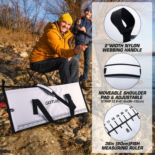Goture Insulated Fish Cooler Bag, Leakproof Fish Kill Bag, Waterproof Fish Bag with Carry Handle and Strap, Portable Large Fishing Cooler Bag with Drain Plug, Keep Ice Cold All Day, 40inx16.5in
