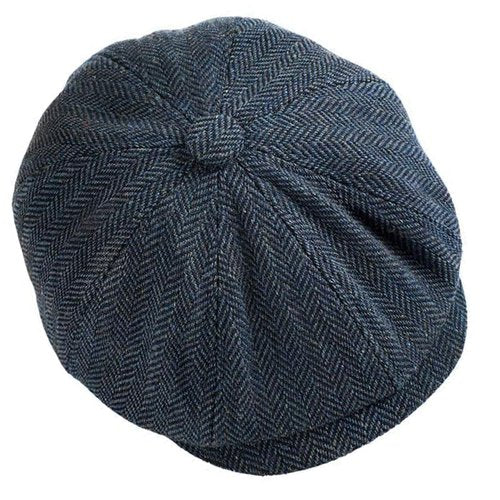 Boy-Newsboy-Cap-Kids-Cotton-Beret - Vintage Tweed Flat Cabbie Hat for Child 4-9Years Dark Blue