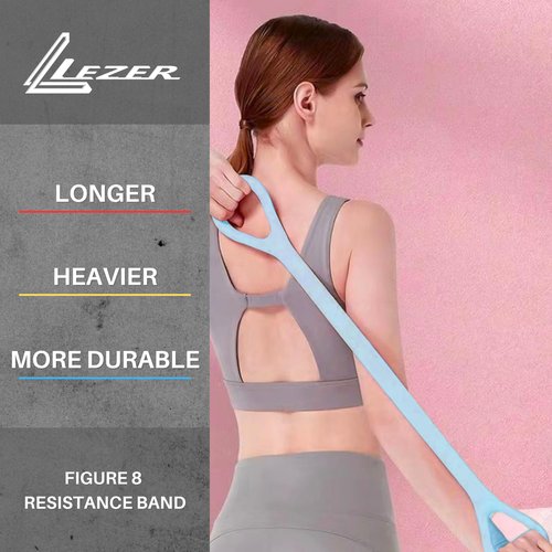 LEZER Figure 8 Resistance Band, Fitness Elastic Rope, Execrise Workout for Arm, Back, Chest and Shoulder, Yoga, Pilates, Stretching, Physical Therapy Equipment, Blue