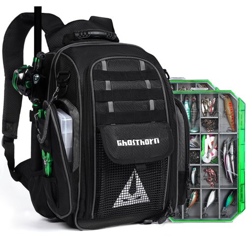 Ghosthorn Fishing Backpack 2 * 3700 Tackle Boxes 40L Waterproof Tackle Backpack with Rod Holders Large Outdoor Storage Tackle Bag for Fishing Men Women