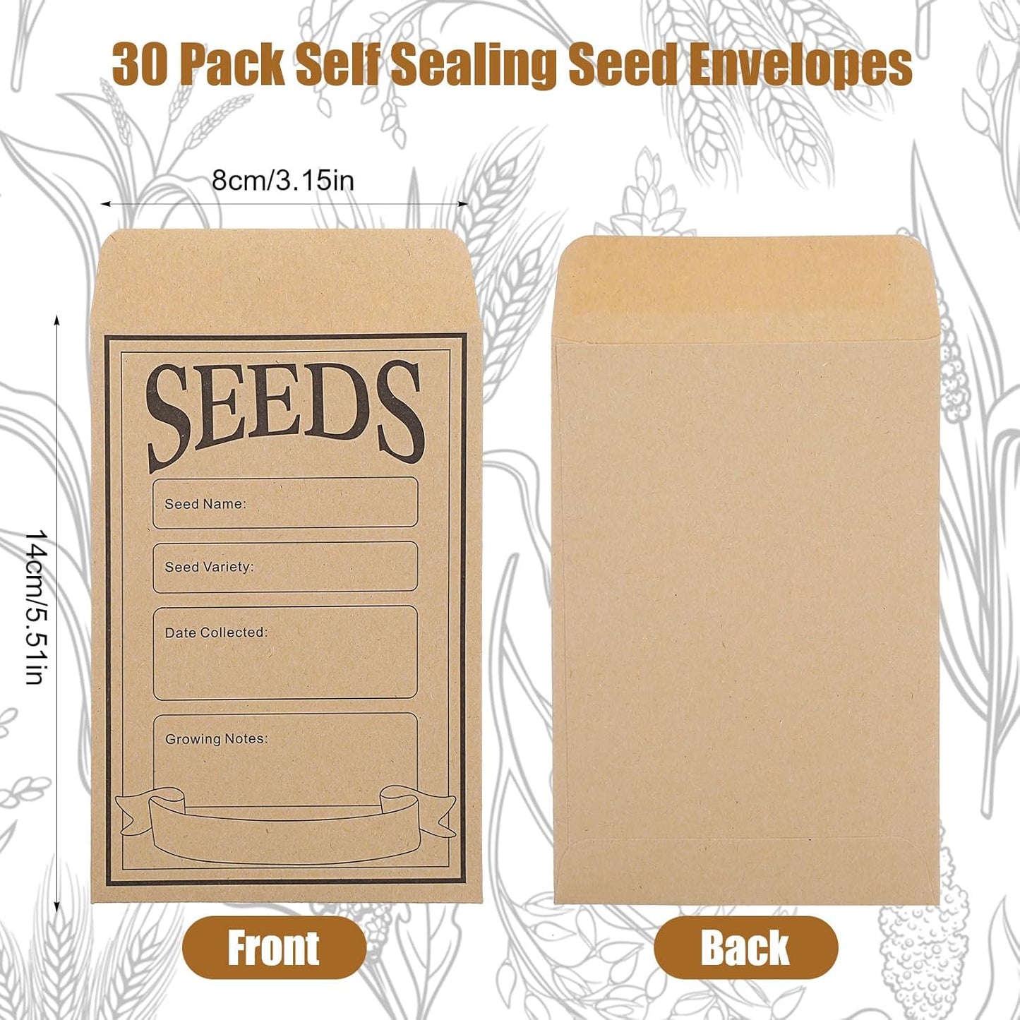 30 Pcs Seed Saving Envelopes Reusable Seed Kraft Storage Organizer Packets Envelopes for Flower Vegetable Plants Seeds Saving & Collecting 5.51 x 3.15 Inch