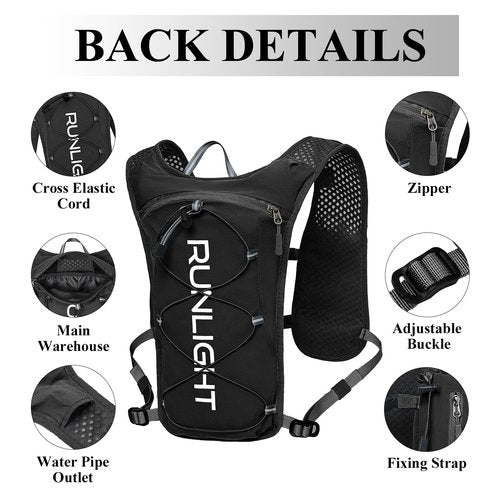 Runlight Running Vest for Women Men,Adjustable Chest Straps Running Hydration Vest with 1.5L Water Bladder,Lightweight Breathable Reflective Running Vest for Trail Running Hiking Black